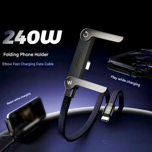 240W Super Fast Type-C Cable with 360° Aluminum Stand – Ultra Durable Charging Cord